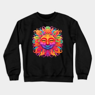 Sun with Smiling Face Psychedelic Colorful Art Crewneck Sweatshirt